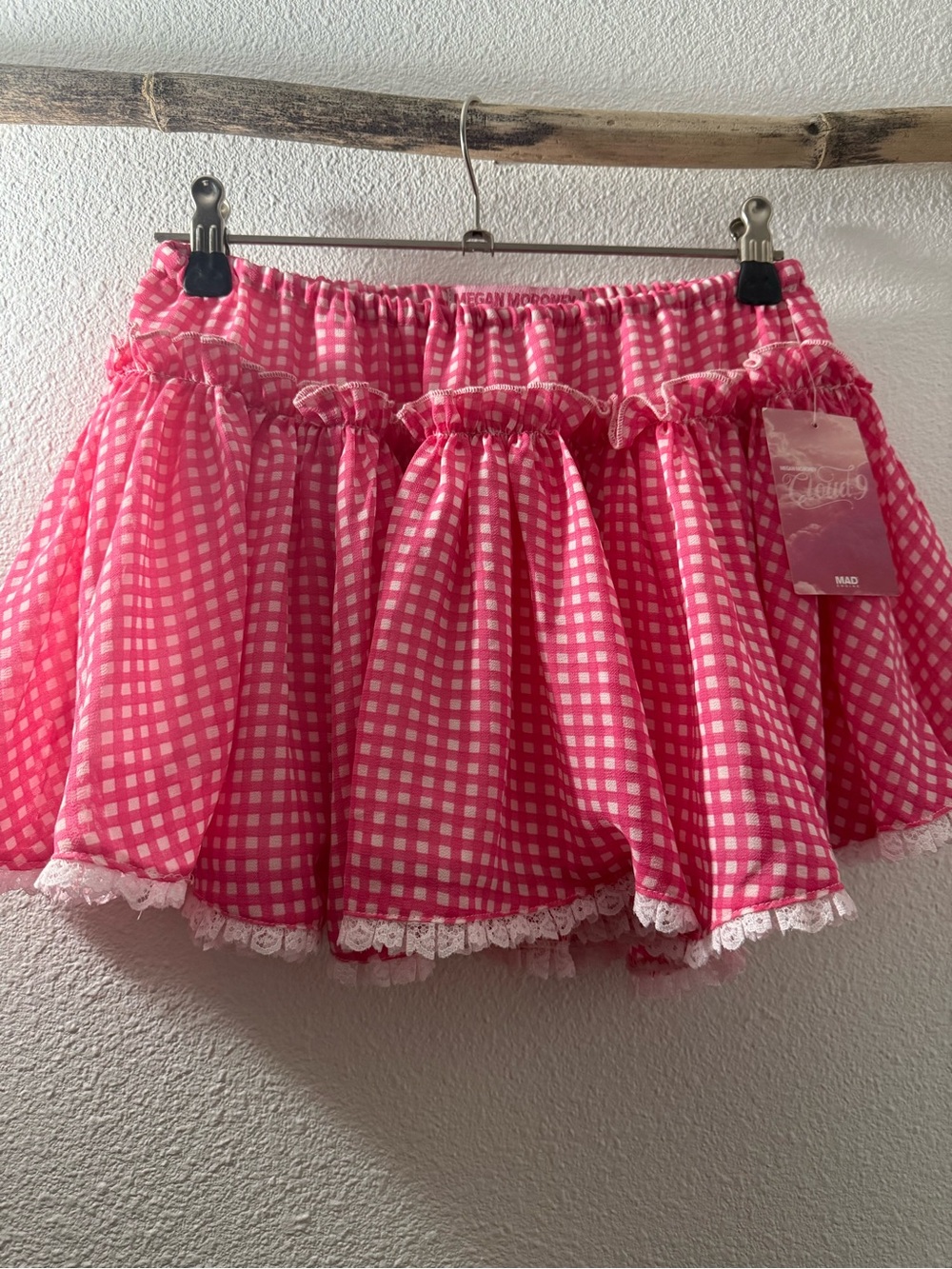 NWT Megan Moroney Pink Gingham Ruffled Mini Skirt